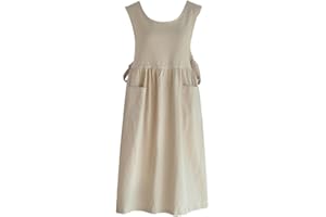 CHAILIQIANGG Grembiule da donna grande taglia grande, grembiule in cotone lino lavato con 2 tasche tinta unita giappone grembiule cucina donna gilet vestaglia grembiule da lavoro regolabile per