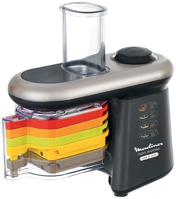 Moulinex DJ905810 Fresh Express Cube and Stick Mandoline Electrique 5 Fonctions de Découpe Noir/Argent