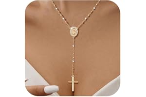 VNOX Rosenkranz-Halskette mit Kreuz der Jungfrau Maria für Frauen - Langer Rosenkranz der Jungfrau von Guadalupe in Gold und Silber - Katholische Halskette mit Kreuz und Perlen - Religiöses Geschenk