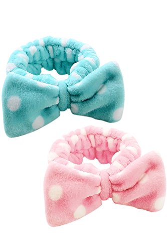 nalmatoionme 2 Frauen Coral Fleece bowknot Make-up Kosmetik Haar Band Haarband (Pink und Blau)