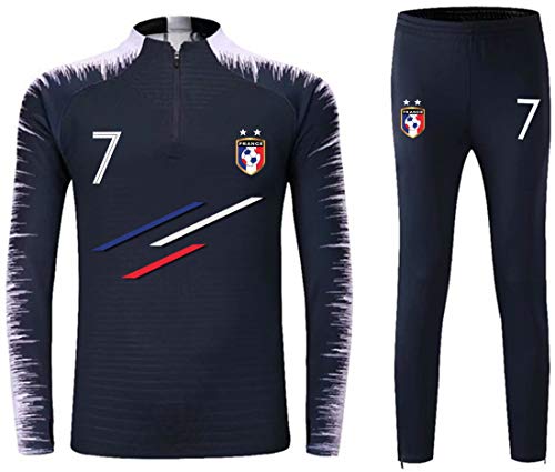 Ensembles de Sport Survêtement de Football Garçon Manches Longues 2 étoiles Maillot de Football （7 Bleu, T22）