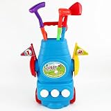 Toddler Golf Set Children Plastic Golf Toys Mini Golf Club Sets For Kids Junior Package Includes 1 Wheel Cart,3 Different Golf Clubs,3 Balls, 2 Practice Holes (Blue)