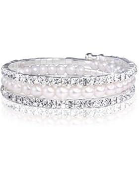 Weihnachten Geschenk - Farbe Silber - Weiß Elfenbein Perle Armband mit weißen Kristallen Geschenk - Swarovski...