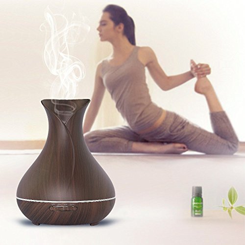 Aromaverteiler Annter Aromatherapie Verteiler Ultraschallkühler Nebel 400ml Holzmaserung AromatherapieätherischesÖlVerteiler 7-farbige LED-Lichter 10 Stundenanhaltend Luftbefeuchter mit automatischer Abschaltungmit 4 Timer fürzu Hause undim Büro - 5