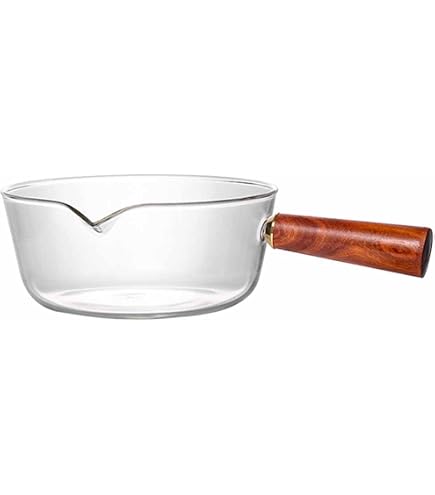 Olla Pequeña De Vidrio Borosilicato Con Mango De Madera - 400 Ml O 600 Ml, Ideal Para Calentar Leche, Salsas O Hacer Ensaladas