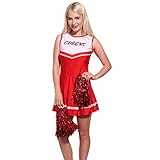 Cheerleader Kostuem Uniform Cheerleading Cheer Leader mit 2 Pompons Minirock GOGO Damen Maedchen Karneval Fasching (S)