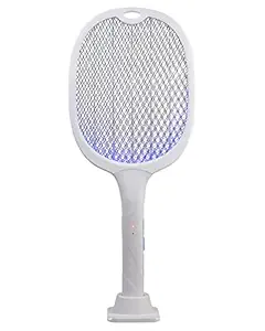Weird Wolf 2 in 1 UV Light Mosquito Racket Bat with Base Stand, Lithium Battery, USB Charging, Warranty, White