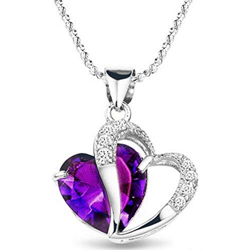 SODIAL(R) Rhodium Plaque Diamant Accent Amethyste Forme de Coeur Collier avec Pendentif 18