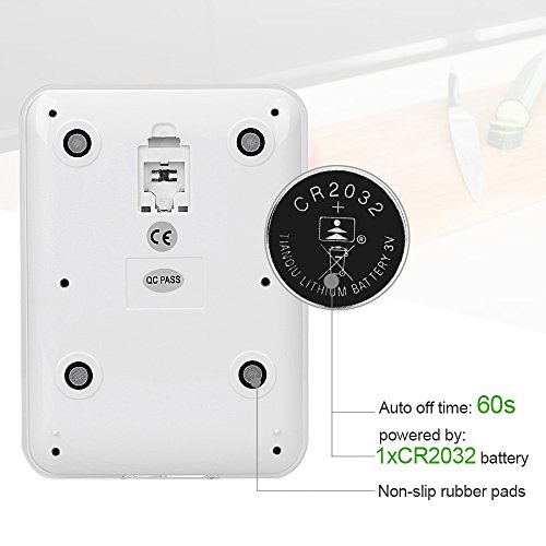 NOSIVA Digitale Küchenwaage mit großer LCD Anzeige – Weiss Hartglas Stand Waage für Lebensmittel/Kräuter/Kaffee, Hohe Präzision auf bis zu 1g (5kg Maximalgewicht) - 6