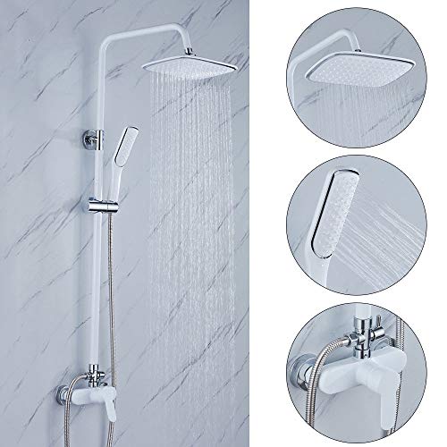 Preisvergleich Produktbild Duschsystem Regendusche Duschset Regenbrause Überkopfbrause Duschsäule Rainshower Verstellbar Duschstange Kopfbrause Handbrause Weiß