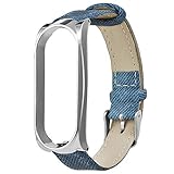 99native Fitnessarmband Blaue Denim Armband Metallfall Armband Bügel Uhrenarmband für Xiaomi Mi-Band 3 passt für7.87-9.45nches (200mm-240mm) (Silber)
