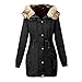 Produktbild Winterjacke FORH Damen Hoodie Steppjacke Winter Lange Trenchcoat Mit Kapuze Mode Baumwolle Cardigan Mäntel Parkajacke Druckknopf Kapuzenpullover Outwear mit Kunst Fellkragen S-XXL (L, Schwarz)
