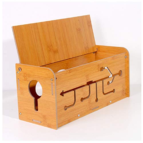 YOSPOSS KZ5327-W976 Caja organizadora de cables de madera, caja de almacenamiento de escritorio, organizador de cables de línea, tubos USB, caja de extensión de gestión de cables, 35 x 14 x 15 cm