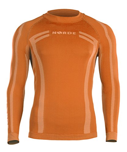 Norde Funcional para Hombre Térmica Activo Transpirable Base Layer Langarm Outdoor Ciclismo Running, Naranja