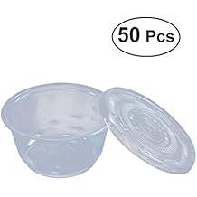 OUNONA 50 piezas Jello Shot Cups con tapas de plástico desechables Round Bowls 360ML