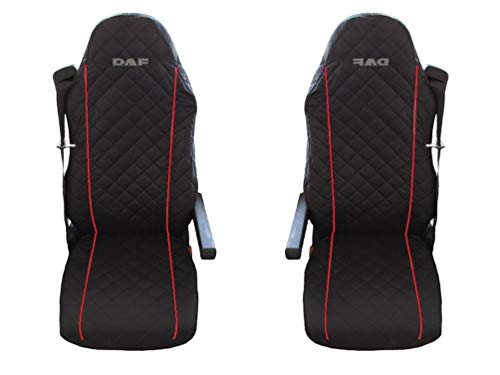 AVITON LTD - 2 x Camiones Fundas de Asiento Negro Fundas para Camiones DAF XF95 XF105 XF 105 95 LF Rojo Refuerzo