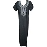 Indiatrendzs Women Cotton Nighty Embroidered Neckline Printed Nightwear Long Nightdress (Chest 42)