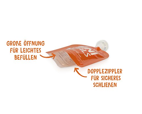 Mini Meals Quetschies 8er Pack + KOSTENLOSES REZEPTBUCH – Wiederverwendbare Quetschbeutel – BPA frei – leicht zu füllen & reinigen – geeignet für alle Kinder – ideal beim abstillen sowie für Bio-Lebensmittel, hausgemachte Babybreie, Yoghurt oder Smoothies - 6