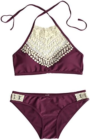 Cupshe Fashion Women's Lace Splicing Halter Padding Tank Bikini Set (M)