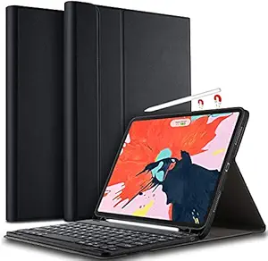 HOM 3 Fold Tablet Cover case with Pencil Holder Detachable Bluetooth Keyboard Wireless for Apple iPad Air 4th 10.9'' 2020 & iPad Pro 11 inch (2018) - Black