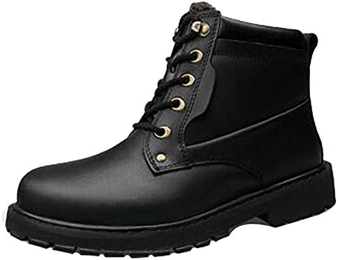 SYYAN Men's Genuine Leather Retro Tie Plus Cashmere Keep Warm Martin Boots Size 37-44 , black , 44