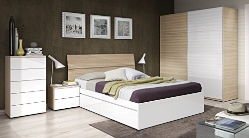 Habitdesign ARC184W - Armario 2 puertas correderas, color Nature y Blanco Brillo, medidas: 180x200x63cm de fondo