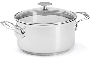 De Buyer - Faitout en inox MILADY avec son couvercle en verre - 20 cm - Fabriqué en France, Sans PFAS, Inox 18/10 Performant et Résistant, Fond Sandwich, Tous Feux + Four, Finition Poli Brillant