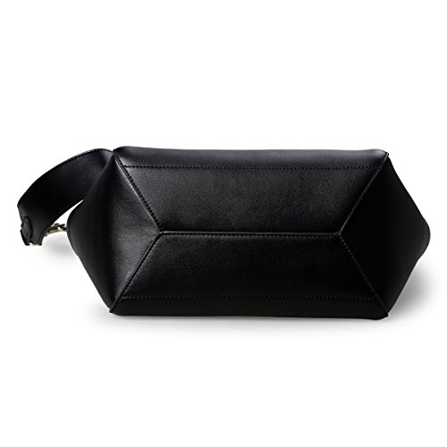 S-ZONE Frauen Farbblockierung Echtes Leder Schulter Beutel Handtaschen  Schwarz 