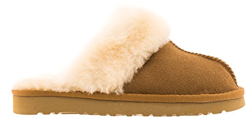 EGLEMTEK Pantofole Ciabatte Sabot Scamosciate in PREGIATO Montone Pelliccia Classiche Invernali Imbottite Calde Donna Adulto TM (36: 23 CM Suola Interna, Beige)