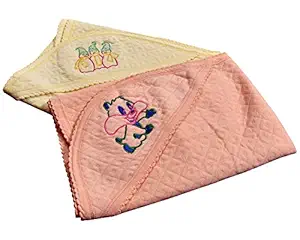 COMFORT WEAVE Cotton Baby Hooded Towels (Pack of 2, Orange, Yellow)