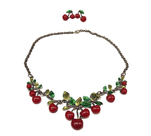 unbrand Superbe Ensemble de Bijou Cerise, chaîne et Boucles d'oreilles