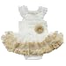 2pcs Infant Baby Girl Kids Headband+Romper Bodysuit Flower Tutu Clothes Set Ivory 9-12 Months