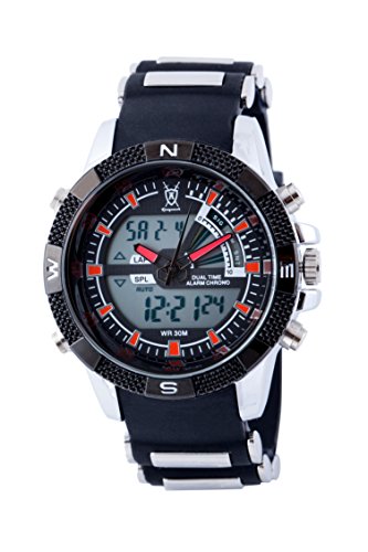 Knigswerk AQ202901G Herren Armbanduhr, LCD, Dual Time Chronograph, schwarzes Armband, roter Sekundenzeiger, Armee-Stil, Sport Knigswerk AQ202901G Herren Armbanduhr, LCD, Dual Time Chronograph, schwarzes Armband, roter Sekundenzeiger, Armee-Stil, Sport