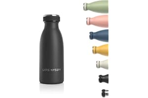 LARS NYSØM Butelka do picia ze stali nierdzewnej, 350 ml, 500 ml, 750 ml, 1 l, 1 5 l, nie zawiera BPA, nadaje się do uprawiania sportu, na zewnątrz, do szkoły (onyks Black, 350 ml)