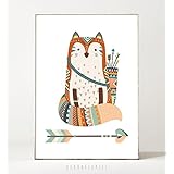 Kunstdruck / Poster KLEINER FUCHS -ungerahmt- Tier, Fuchs, Boho, Kinderzimmer, Indianer, Geschenk, Geburtstag, Taufe, Kind, Muster, Waldtier, Pfeil
