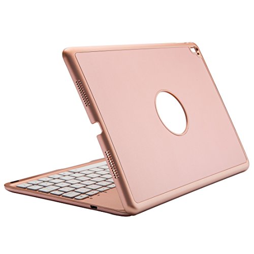 Deutsch iPad Pro 9.7 Tastatur, iEGrow Ultra-Thin iPad Hülle mit 7 Farben LED-Hintergrundbeleuchtung Bluetooth-Tastatur für Apple iPad Pro 9,7 Zoll Rose Gold [QWERTZ deutsches Tastaturlayout]