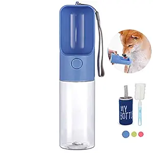 KISSBELLY Dog Water Bottle Protable Water Dispenser Bowl With Bottle Cover Brush Pet Walking Travel Leakproof Drinking Feeding Cup 15oz Blue