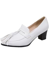 VogueZone009 Mujeres Sin Cordones Puntera EN Punta Tacón Medio PU Borla Zapatos de Tacón