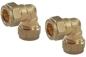 UKDEALS DIRECT UKDD® 15mm Elbow Angle Brass Compression Connector- Suitable for Copper, Plastic Barrier Pipe WRAS Approved - Pack of 2