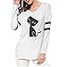 Produktbild Damen T Shirt, CixNy Bluse Damen Kurzarm Sommer Mode Lässig Katze Splice Lose Lange Ärmel V Ausschnitt Oberteil Tops (Weiß, Large)