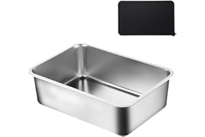 GRFELI Katzentoilette aus Edelstahl,Große Box für Katze und Kaninchen, nimmt Niemals Gerüche auf, leicht zu reinigen (60 * 40 * 20CM)