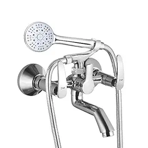 ZAP Arrow High Grade 100% Brass 2 in 1 Wall Mixer with Crutch & Multi Flow Hand Shower with 1.5 Meter Flexible Tube (Chrome)