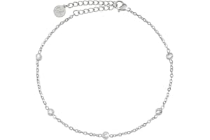 GD GOOD.DESIGNS EST. 2015 Tobillera de circonitas para señoras resistente al agua I Tobillera ajustable (22-27cm) de acero inoxidable en oro de 18 quilates y plata I Joyas de mujer para el tobillo con puntos brillantes