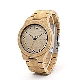 YSCCSY Herrenuhren Aus Bambusholz Und Edelstahluhren Leichte Vintage Leuchtzeiger Stop Quarz-Armbanduhren Für Herren Bewegung Für Geschenk