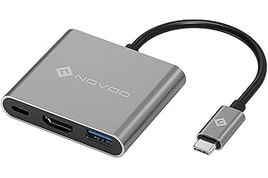 NOVOO Koncentrator USB C HDMI 4K, 3 w 1 Przejściówka USB C na USB 3.0, Port ładowania PD Type-C, Aluminiowa stacja dokująca USB C, Kompatybilna z Macbookiem Pro, Macbook Air, ChromeBook Pixel