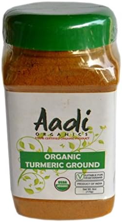 Aadi Organics - USDA Certified Organic Indian Turmeric Powder - 6oz / 170g per Wide Mouthed Bottle - Cooking, Kitchen Use, Flavoring Herbs and Spices