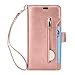 Produktbild Samsung Galaxy S8 Hülle mit kartenfächer,elecfan Mädchen Mode Stil Süßigkeiten Farbe Stand Flip Lady Multi Umschlag Wristlet Handtasche Geldbörse Fall mit Karten Slots Kartenhalter für Galaxy S8 Hülle - Roségold