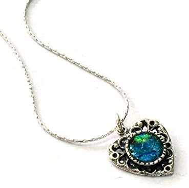 Niibuhr JewelryHeart Necklace for Women - 925 sterling silver – Vintage and Historic – 2000 year Roman Glass Jewellery Pendant in Blue, Green and Purple Colours
