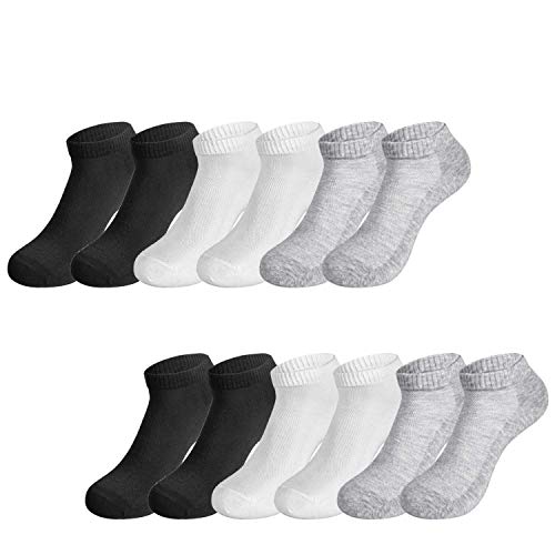 Rovtop 12 Pares de Calcetines para Hombre y Mujer - 12 Pares Calcetines Deportivos Medias Bajas, Malla Transpirable (Blanco/Negro/Gris)