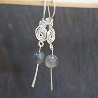 Lange Edelstein-Ohrringe mit facettiertem Labradorit, Spirale und Einhängern aus 925 Sterling Silber / auch mit Ohr-Clips oder festen Klapp-Haken aus Echt-Silber oder allergie-freiem Chirurgen-Stahl